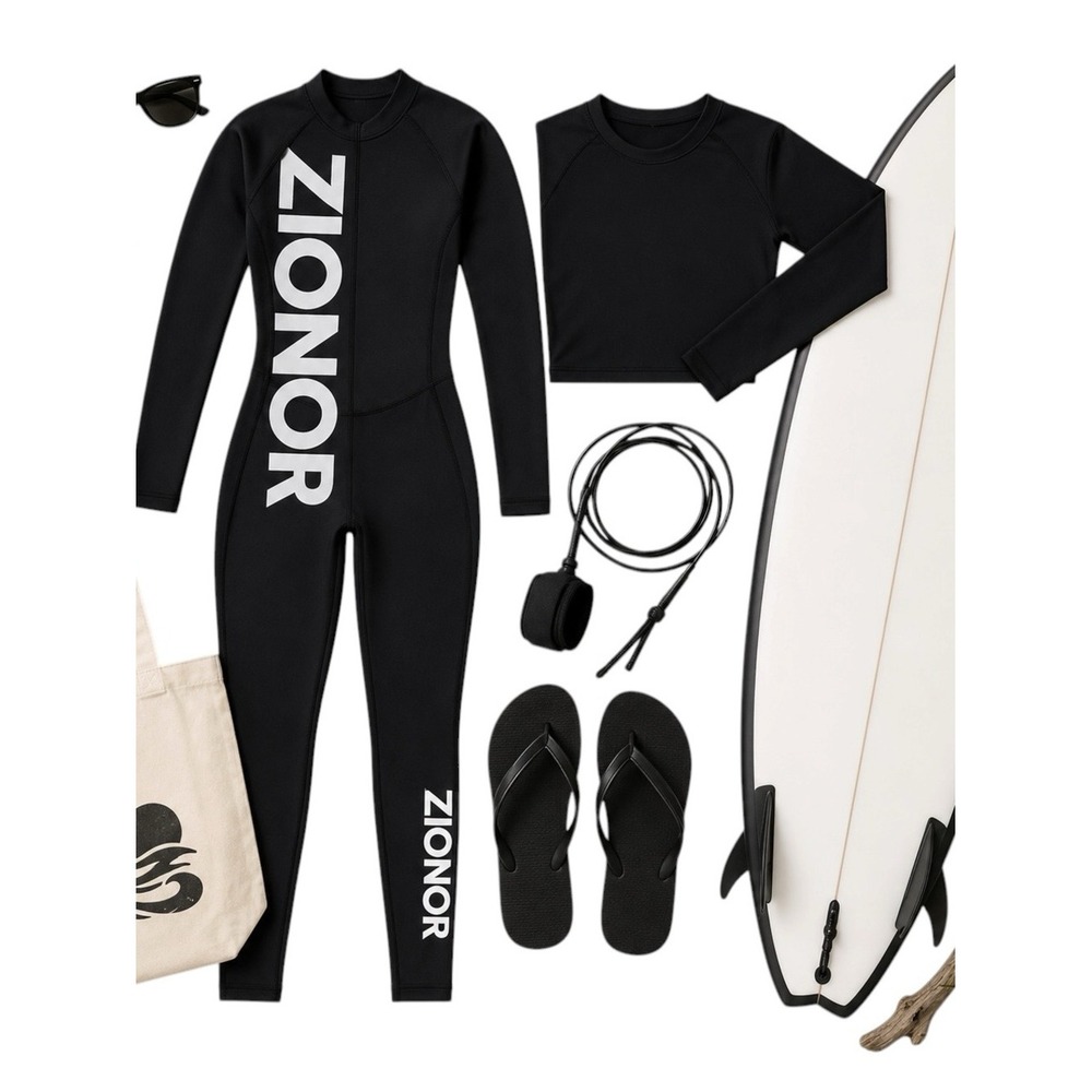Zionor Full Length Surf Bodysuit Black Long Sleeve Swimsuit Women Small UV SPF